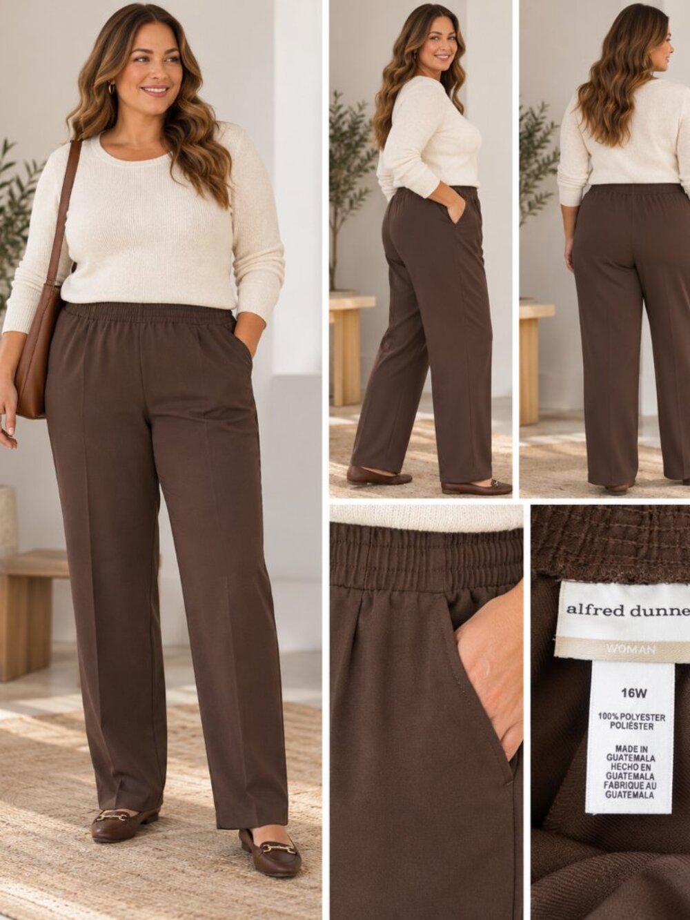 Alfred Dunner Women's Brown Pull On Straight Leg Pants Size 16W